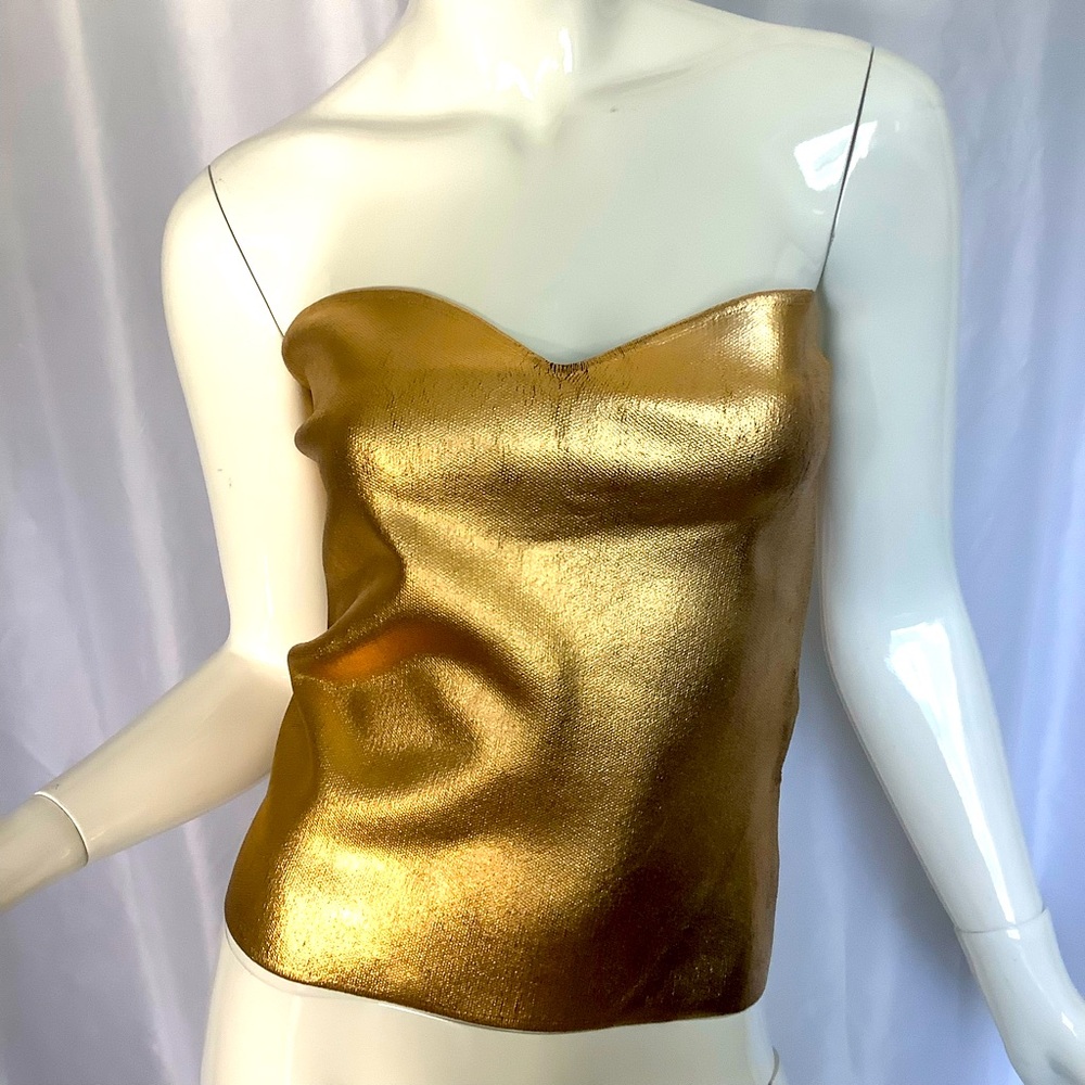 Zara Gold Foil Vegan Leather Strapless Top
